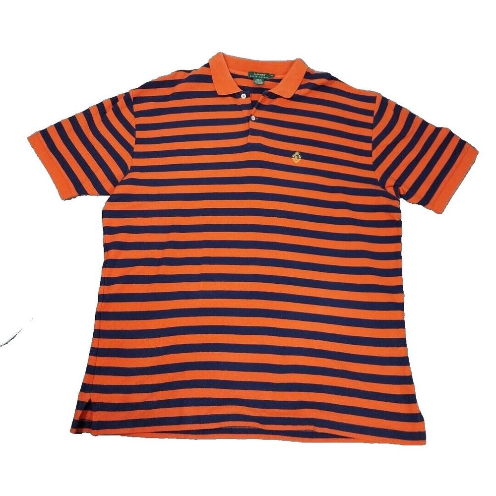 2XL Vintage Lauren by Ralph Lauren Green Label Striped Mens Polo Shirt Orange